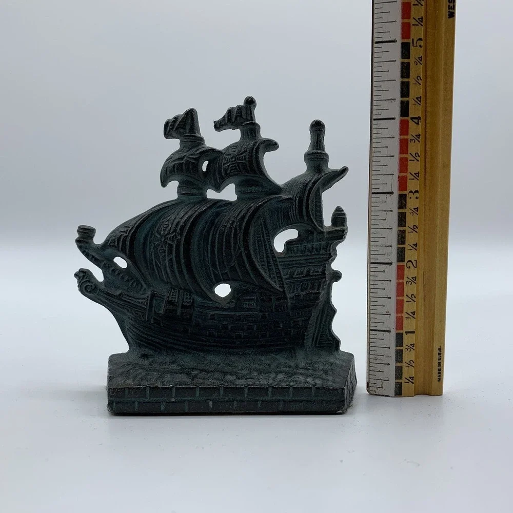 Vintage Cast Iron Bookends Sail Sailing Ship Spanish Galleon Shelf Home Decor